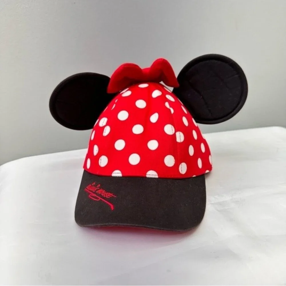 Disney Parks Minnie Mouse Polka Dot Ears Bow‎ Baseball Hat Cap Youth Girls Red